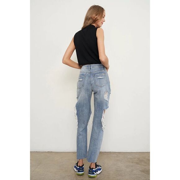 NWT Insane Gene Free the People Mid-Rise Distressed Boyfriend Jeans, Size 7/27W - Picture 5 of 16